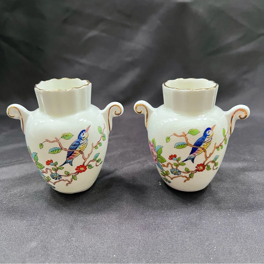 Set Of 2 Aynsley Pembroke Vase c1985-2015 Reproduction of 18thC Design‎ 3.25”
